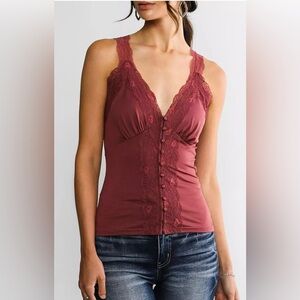 NWT Lace Trim Tank Top by Red for BKE Buckle - Small